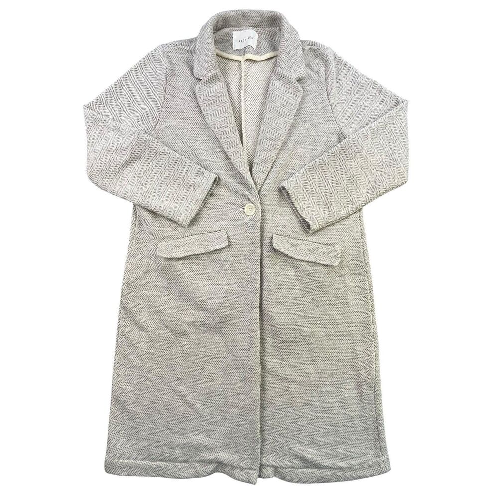 Archives Coatigan Womens L Cream Knit Coat Herringbone Long Cardigan One Button